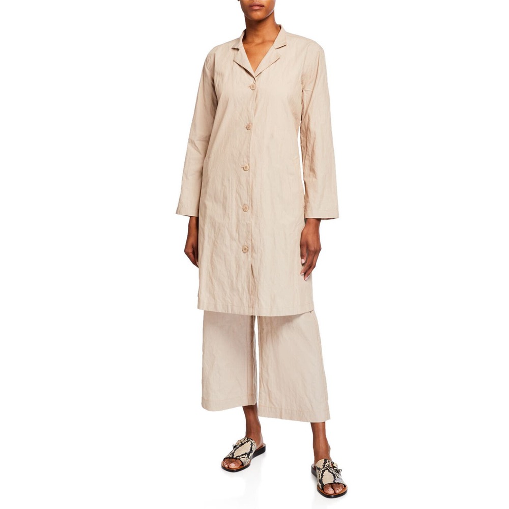 Eileen Fisher Organic Cotton Steel Jacket XS Ivory Swing Pockets Trench NEW $368 - Picture 2 of 16